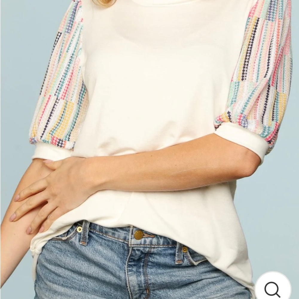 New Ivory Mint Coral Puff Bubble Multi Color Short Sleeve Top Sizes S, M, L - Picture 2 of 6